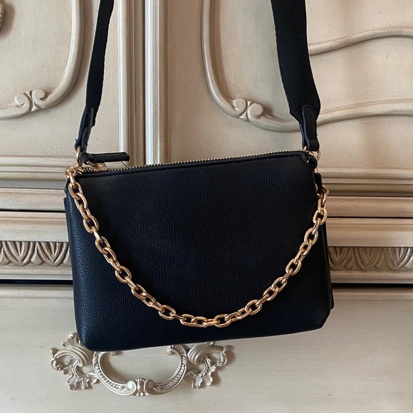 Mango Handbags - Mango Black Crossbody Bag with Gold Chain